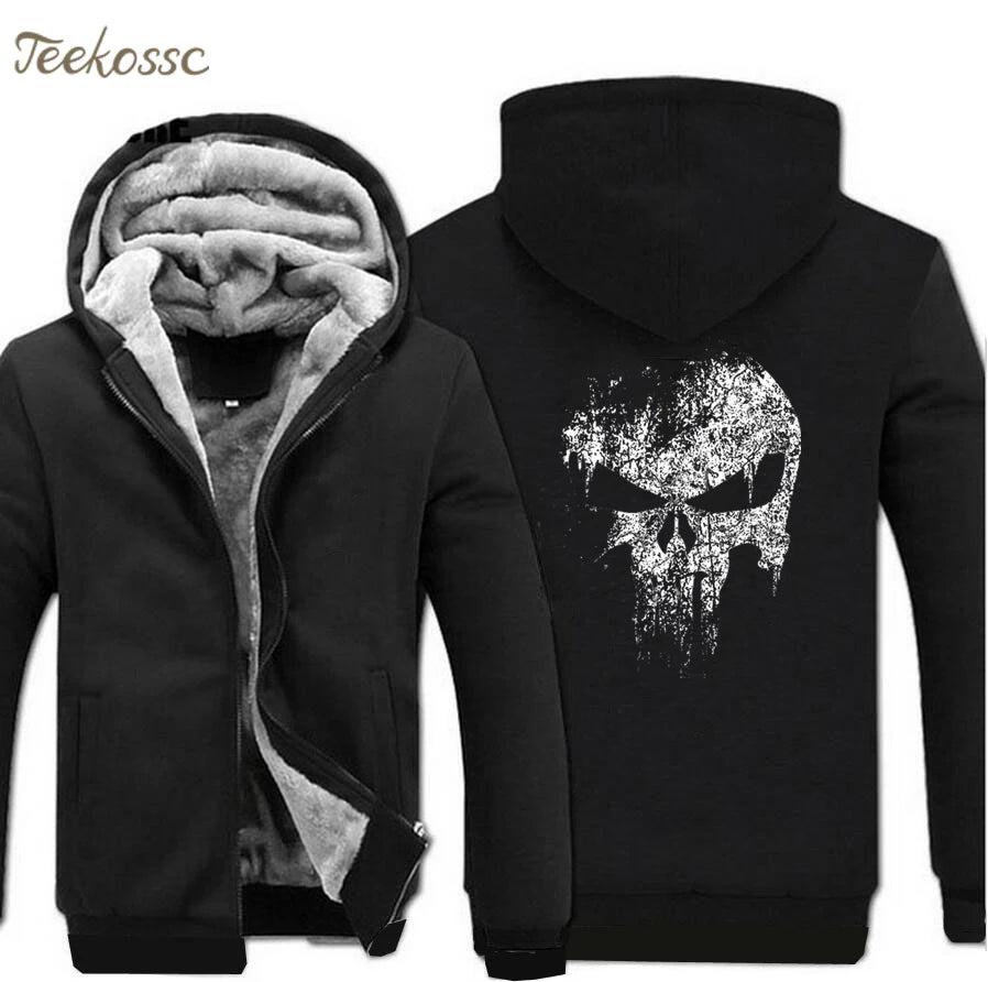 Hero Punisher New Fleece Print Thick Hoodies Jacket Streetwear