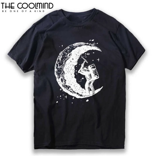 Digging The Moon Print Funny Unisex Crew Neck T Shirt